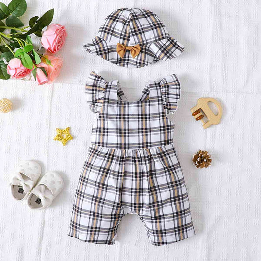 Plaid Square Neck Bow Detail Jumpsuit