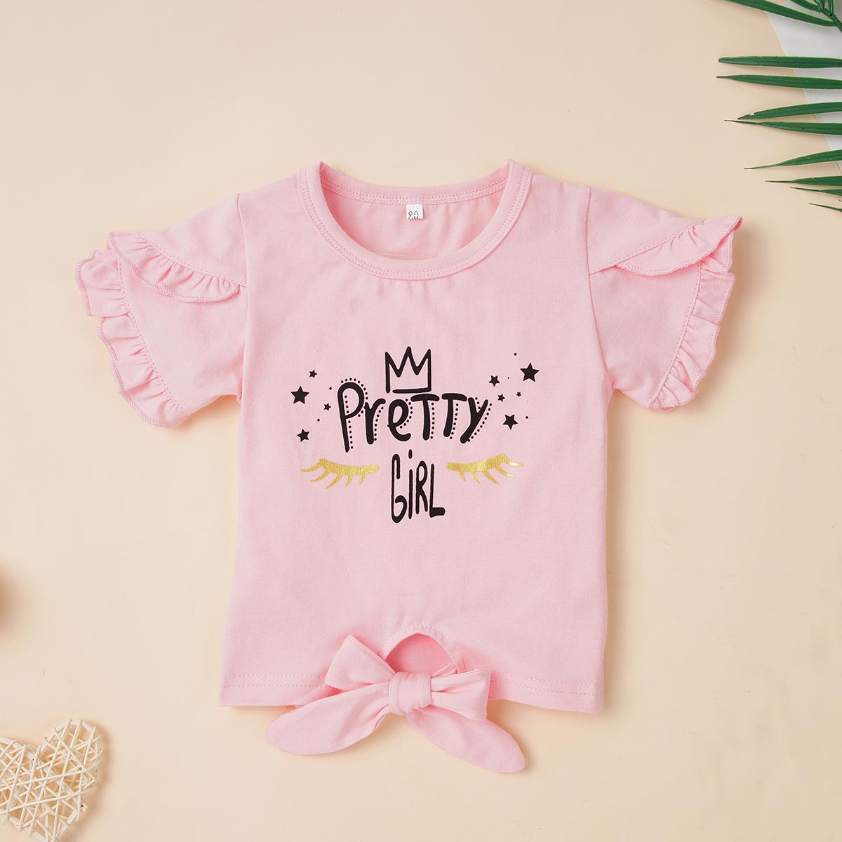 Round Neck PRETTY GIRL Graphic T-Shirt and Floral Print Pants Set